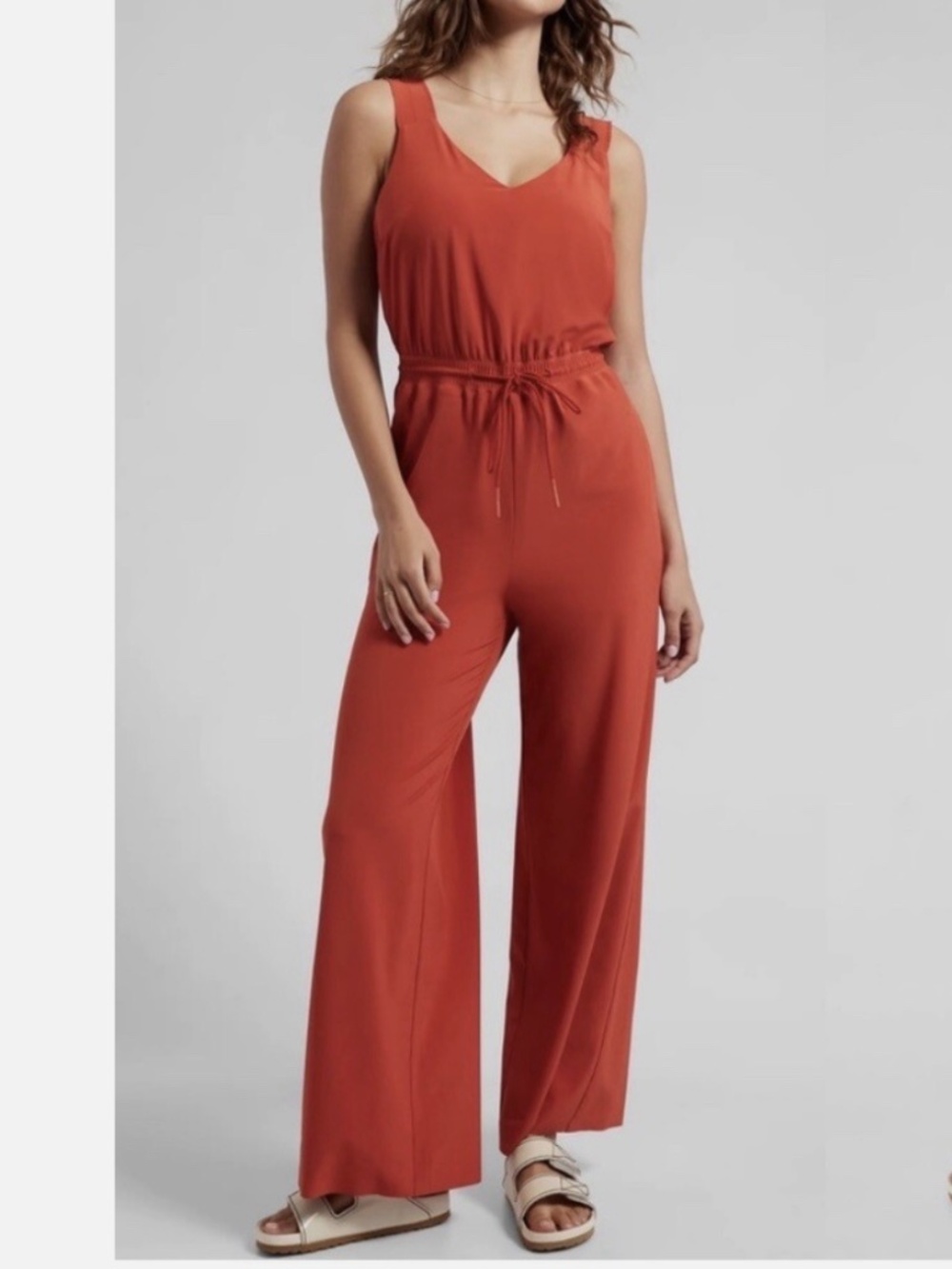 Athleta Savannah Wide Leg Athleisure Sleeveless Jumpsuit Currant Red Size 4